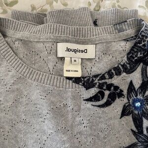 Desigual Gray Knit with Navy Floral Accents